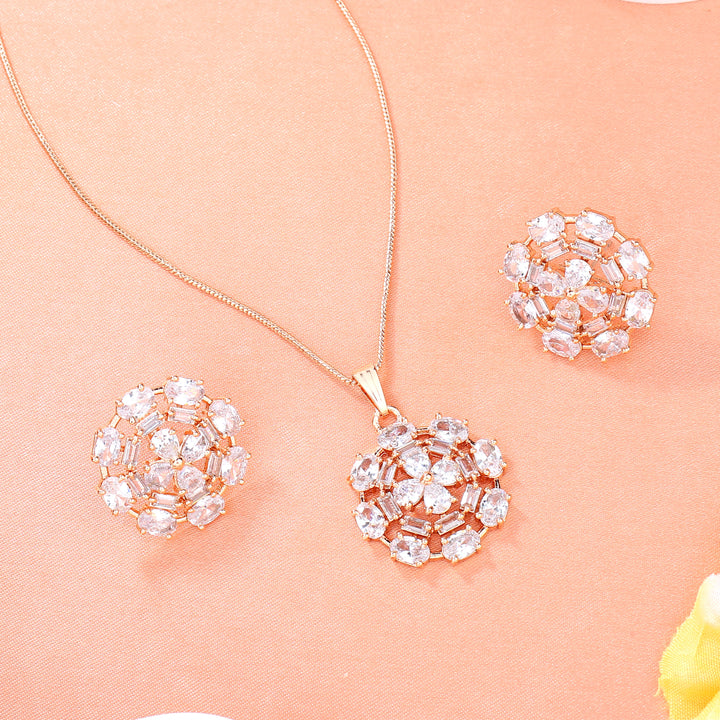 Estele Rose Gold Plated CZ Floret Designer Pendant Set for Women