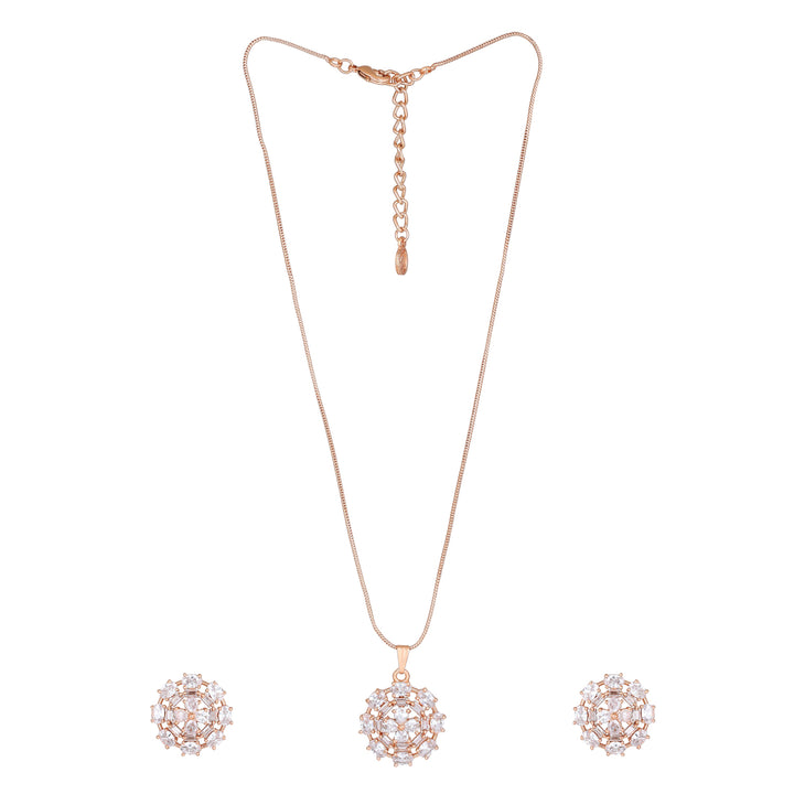 Estele Rose Gold Plated CZ Floret Designer Pendant Set for Women