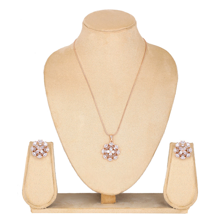 Estele Rose Gold Plated CZ Floret Designer Pendant Set for Women
