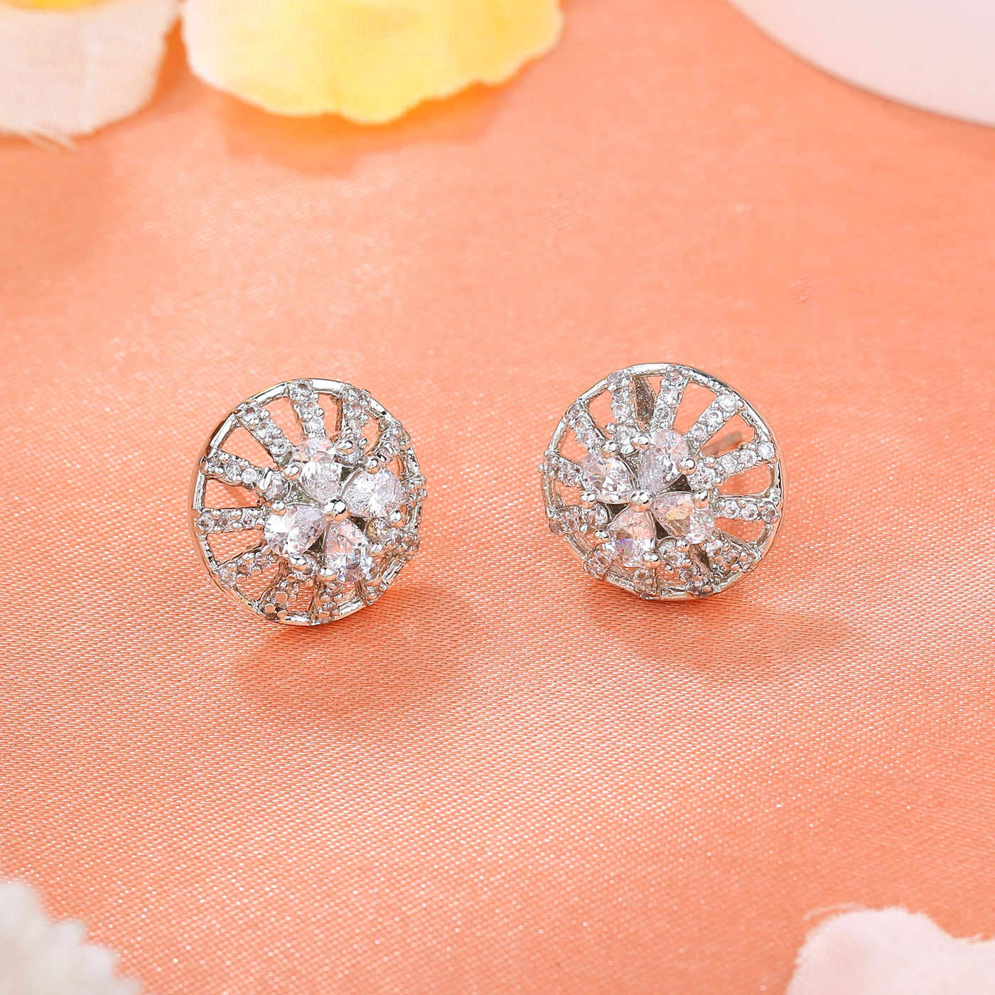 Estele Rhodium Plated CZ Twinkling Stud Earrings for Women