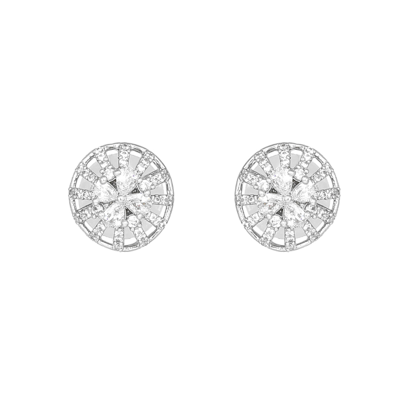 Estele Rhodium Plated CZ Twinkling Stud Earrings for Women