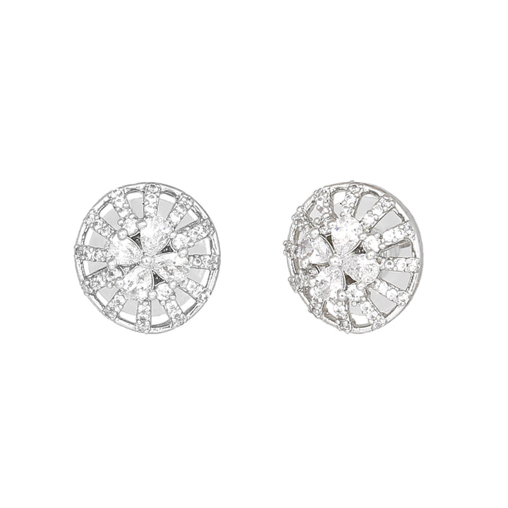 Estele Rhodium Plated CZ Twinkling Stud Earrings for Women