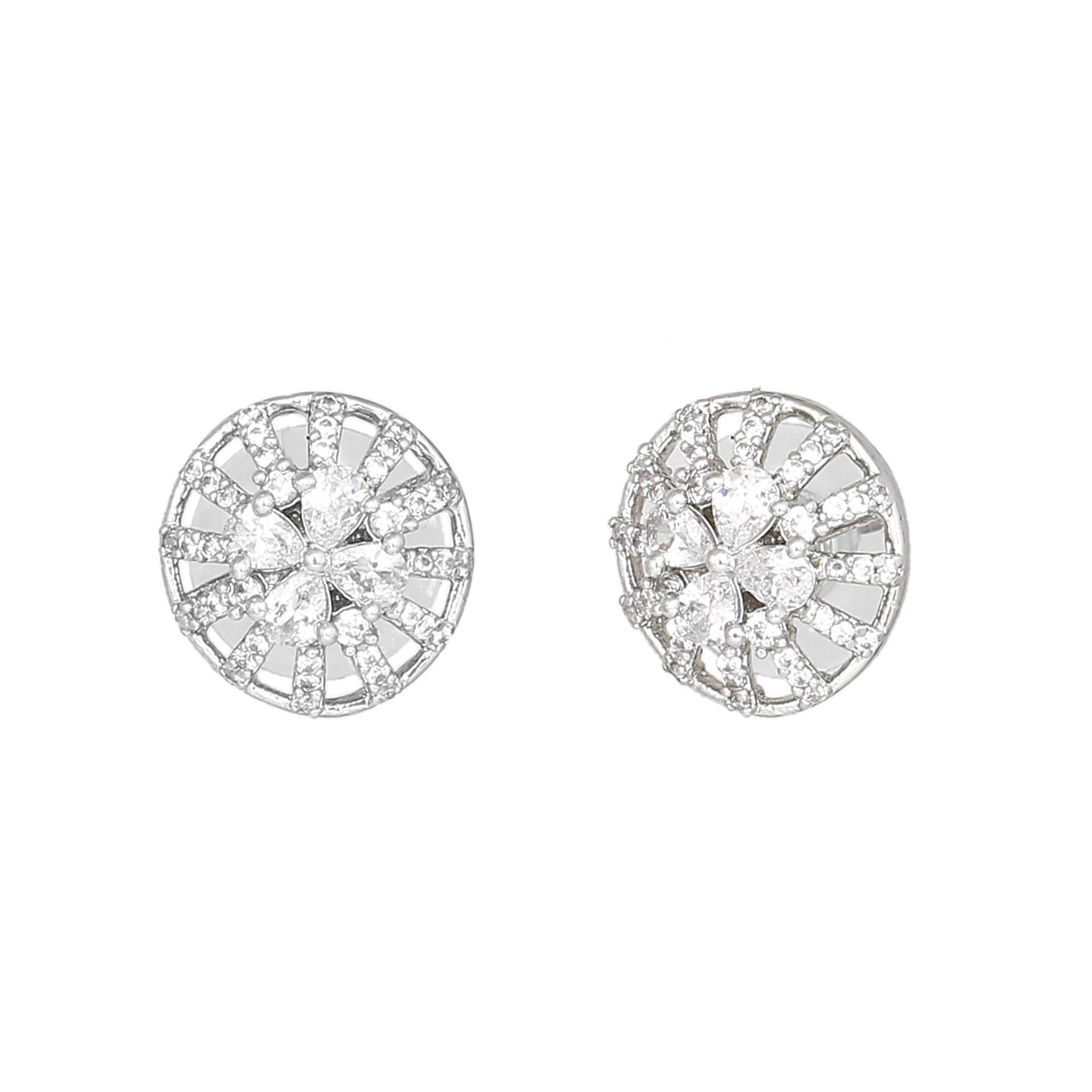 Estele Rhodium Plated CZ Twinkling Stud Earrings for Women