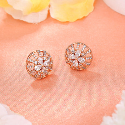 Estele Rose Gold Plated CZ Twinkling Stud Earrings for Women