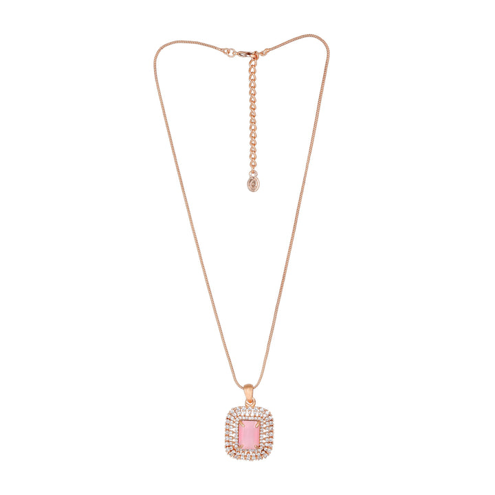 Estele Rose Gold Plated CZ Sparkling Square Designer Pendant Set with Mint Pink Crystals for Women