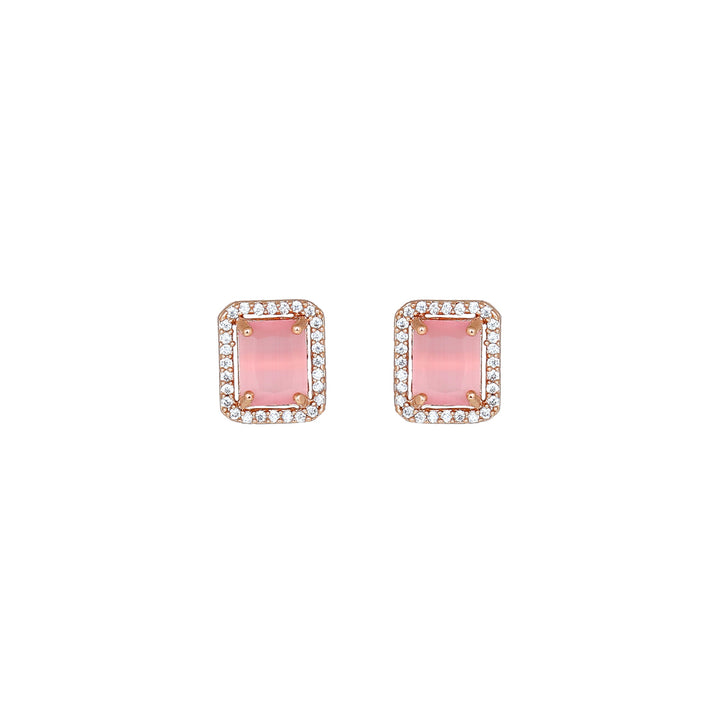 Estele Rose Gold Plated CZ Sparkling Square Designer Pendant Set with Mint Pink Crystals for Women