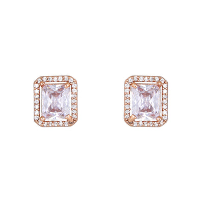 Estele Rose Gold Plated CZ Square Designer Stud Earrings for Women