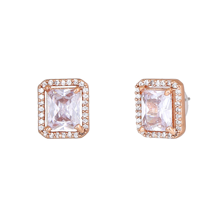 Estele Rose Gold Plated CZ Square Designer Stud Earrings for Women
