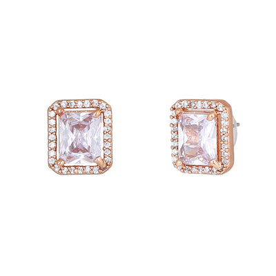 Estele Rose Gold Plated CZ Square Designer Stud Earrings for Women