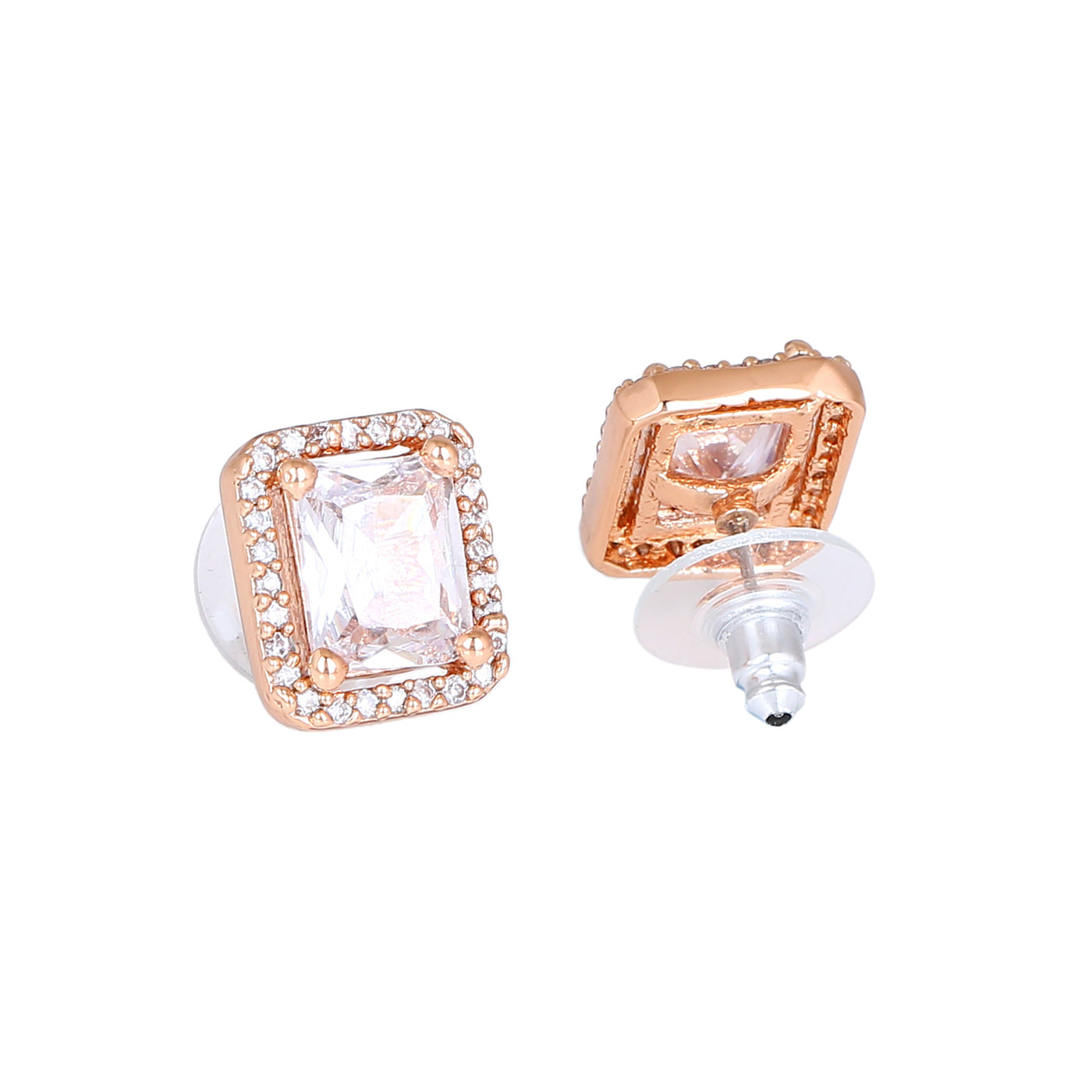 Estele Rose Gold Plated CZ Square Designer Stud Earrings for Women