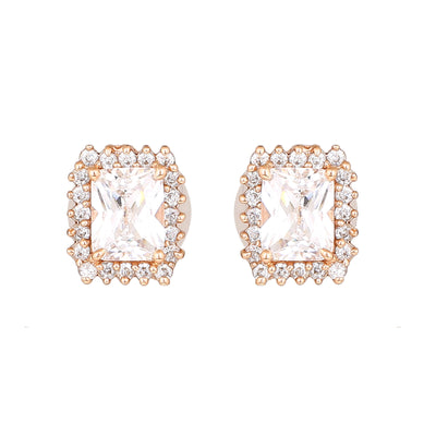 Estele Rose Gold Plated CZ Square Designer Stud Earrings for Women