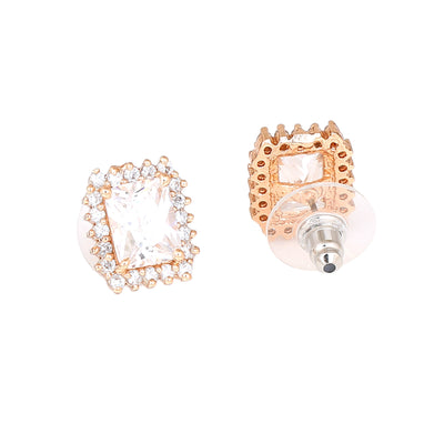 Estele Rose Gold Plated CZ Square Designer Stud Earrings for Women