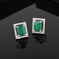 Estele Rhodium Plated CZ Sparkling Designer Stud Earrings with Green Crystals for Women