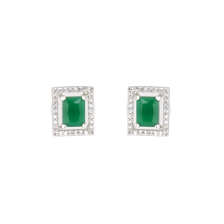 Estele Rhodium Plated CZ Attractive Pendant Set with Green Crystals for Women