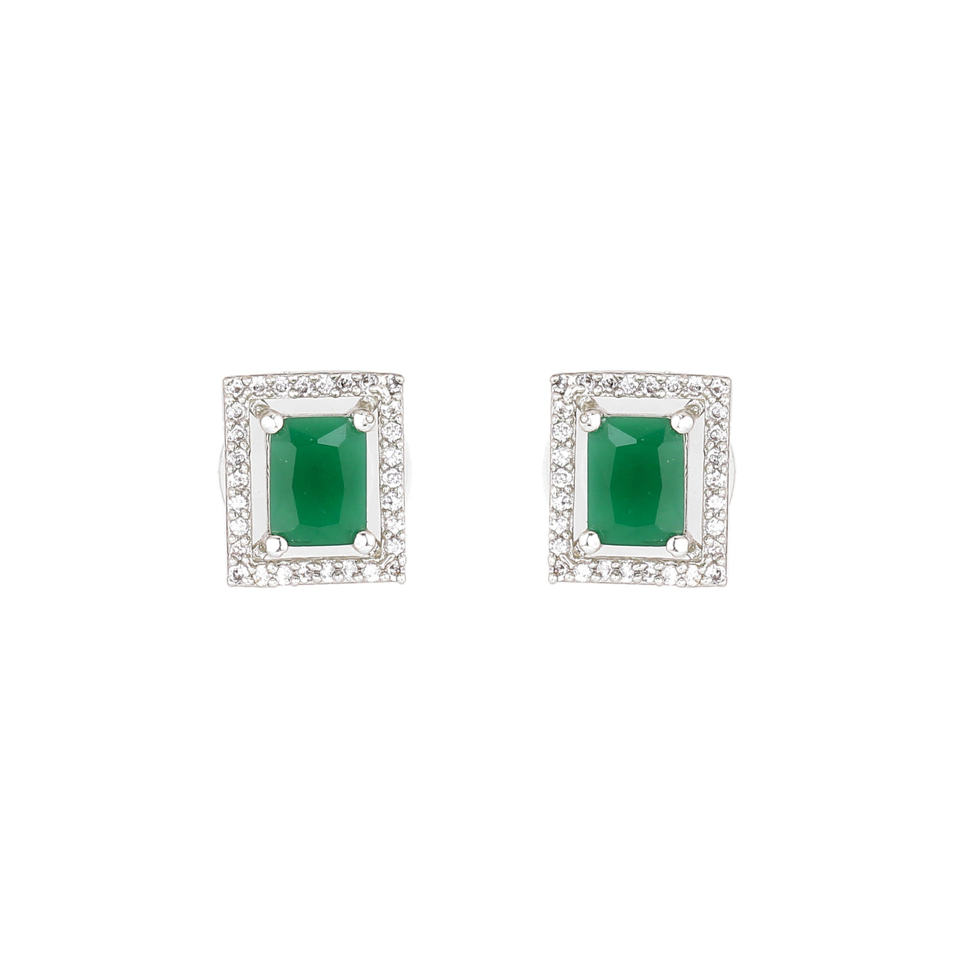 Estele Rhodium Plated CZ Attractive Pendant Set with Green Crystals for Women