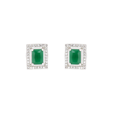 Estele Rhodium Plated CZ Attractive Pendant Set with Green Crystals for Women