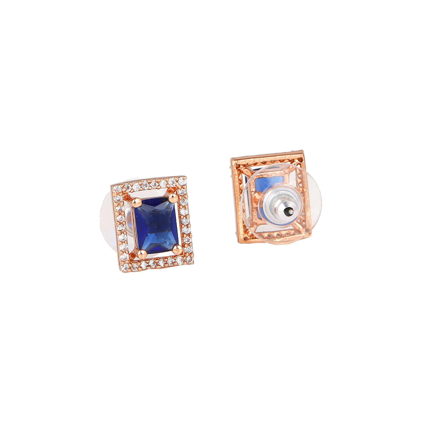 Estele Rose Gold Plated CZ Fascinating Pendant Set with Blue Crystals for Women