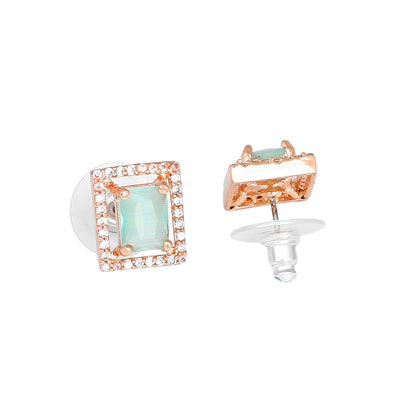 Estele Rose Gold Plated CZ Sparkling Designer Stud Earrings with Mint Green Crystals for Women