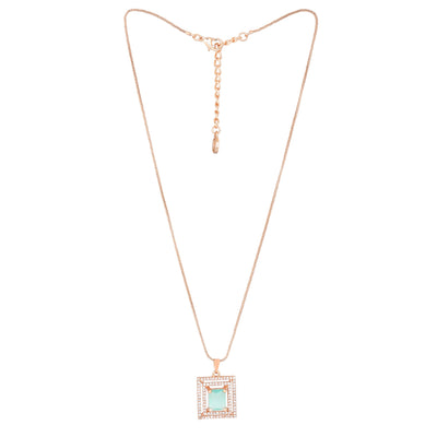 Estele Rose Gold Plated CZ Square Designer Pendant Set with Mint Green Crystals for Women
