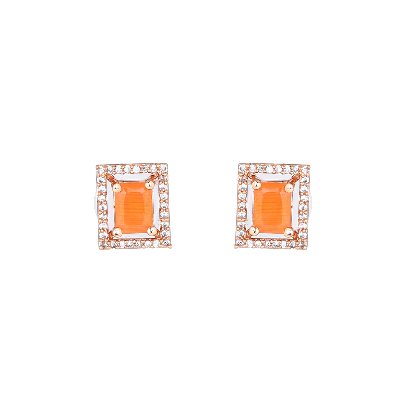 Estele Rose Gold Plated CZ Sparkling Pendant Set with Mint Orange Crystals for Women