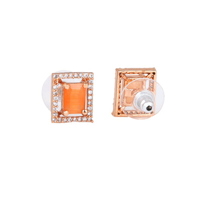 Estele Rose Gold Plated CZ Sparkling Pendant Set with Mint Orange Crystals for Women