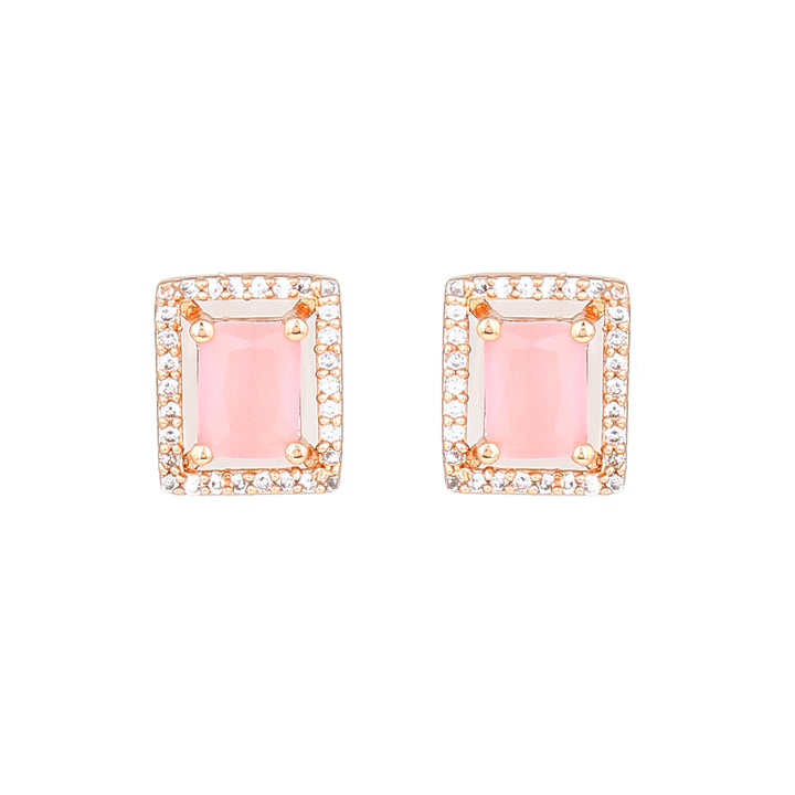 Estele Rose Gold Plated CZ Classic Designer Stud Earrings with Mint Pink Crystals for Women