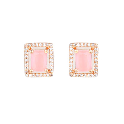 Estele Rose Gold Plated CZ Classic Designer Stud Earrings with Mint Pink Crystals for Women