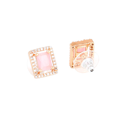 Estele Rose Gold Plated CZ Classic Designer Stud Earrings with Mint Pink Crystals for Women