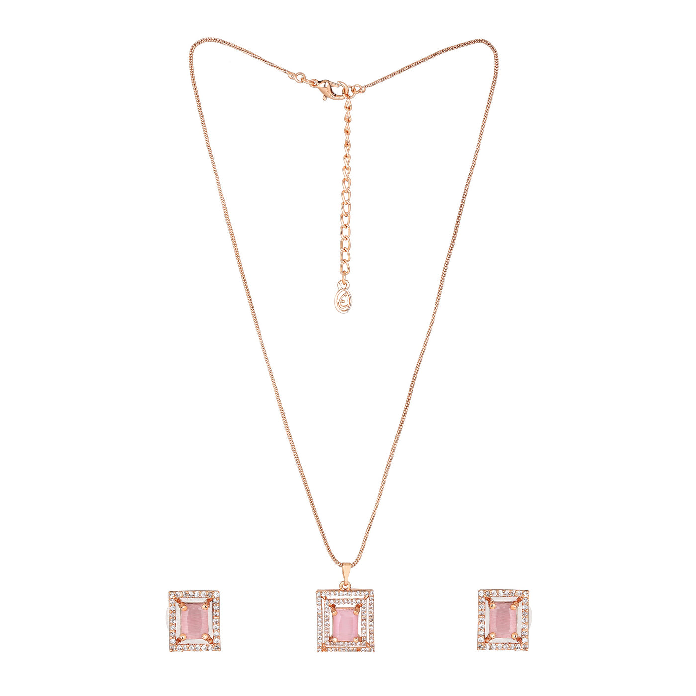 Estele Rose Plated CZ Attractive Pendant Set with Mint Pink Crystals for Women