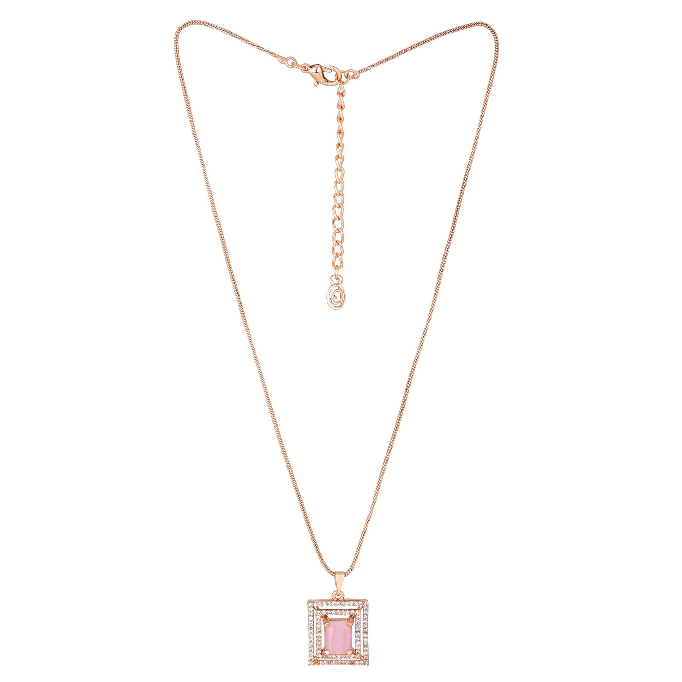 Estele Rose Plated CZ Attractive Pendant Set with Mint Pink Crystals for Women