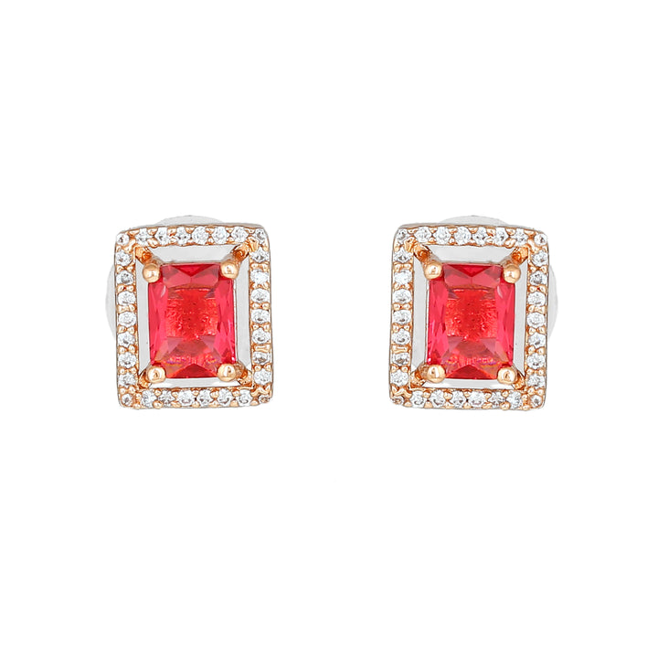 Estele Rose Gold Plated CZ Sparkling Designer Stud Earrings with Tourmaline Pink for Women