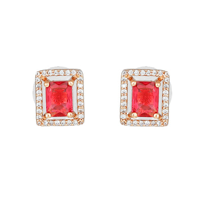 Estele Rose Gold Plated CZ Sparkling Designer Stud Earrings with Tourmaline Pink for Women