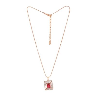Estele Rose Gold Plated CZ Beautiful Square Designer Pendant Set with Tourmaline Pink Crystals for Women