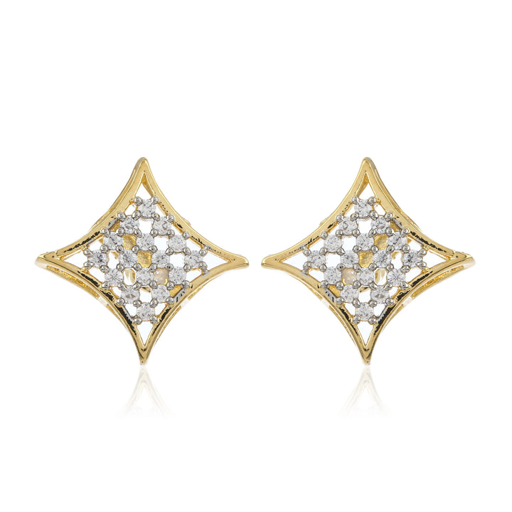 Estele Gold Plated Square Shaped White AD Stone Stud Earrings