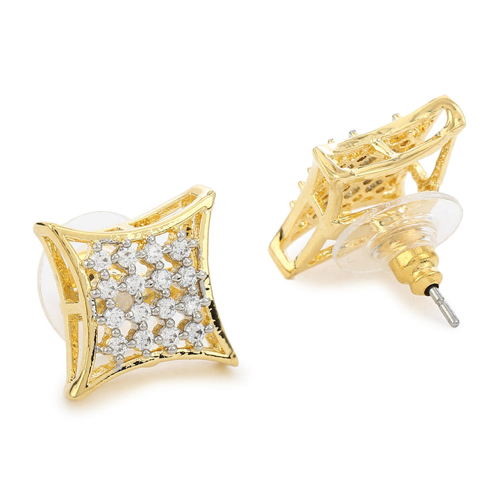 Estele Gold Plated Square Shaped White AD Stone Stud Earrings