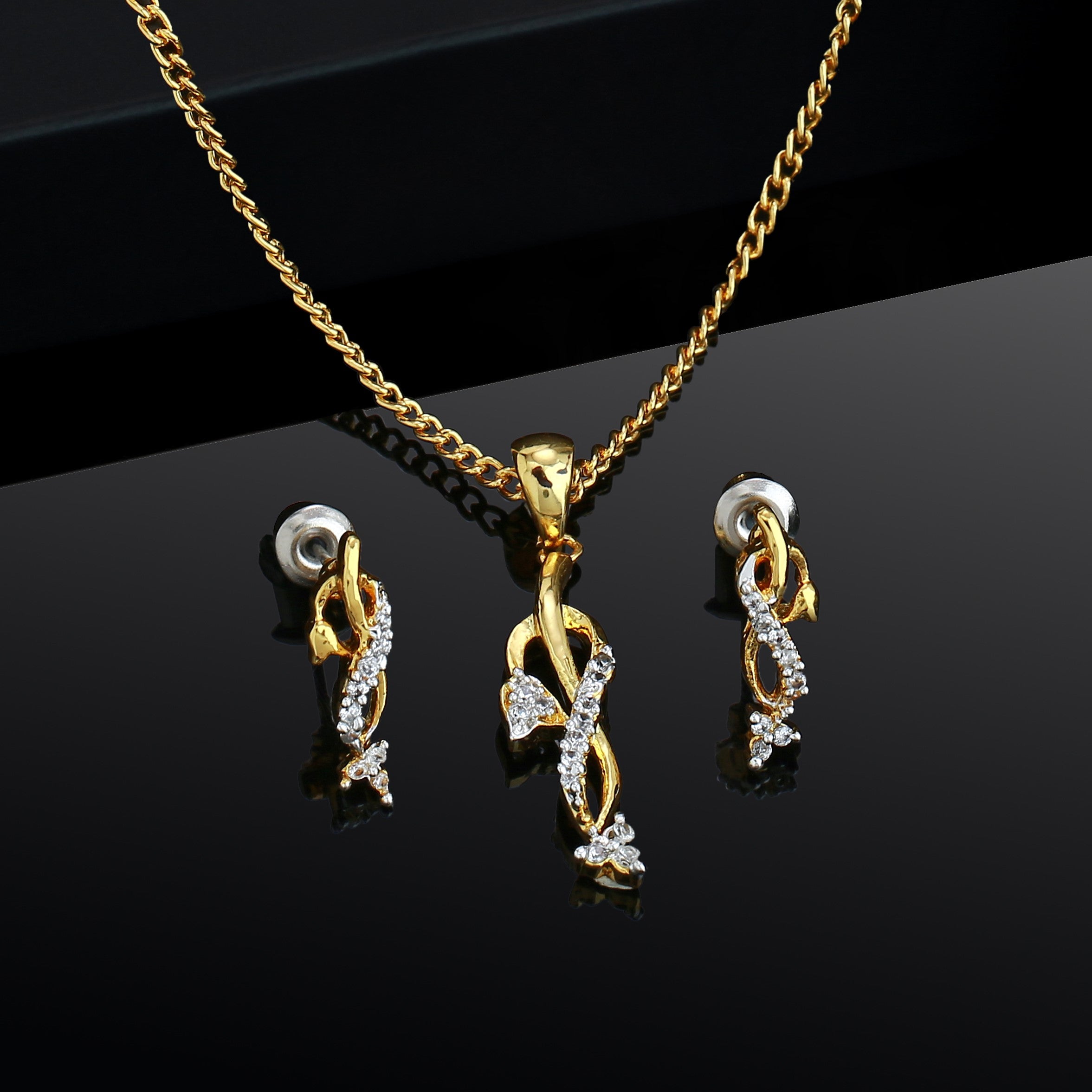 Graceful Gold Plated Necklace Jewellery American Diamond Necklace Set ...