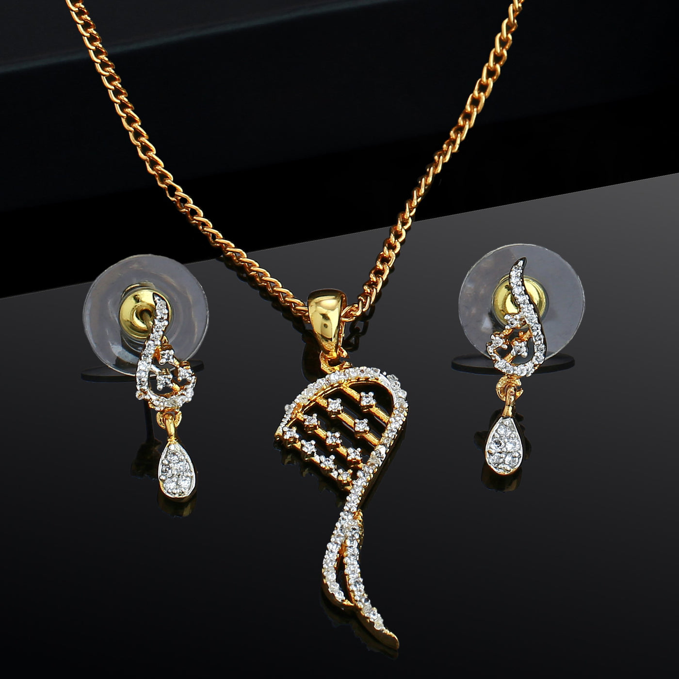 Estele 24 Kt Gold plated Dancing American Diamond Pendant Set for Women