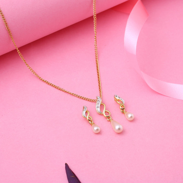 Estele Trendy and Fancy Pendant Set with Austrian Crystals and Pearl Drop