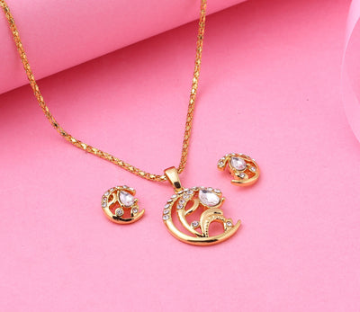 Estele Gold Plated- Crescent moon shaped with American DIamonds Pendant Set for Women