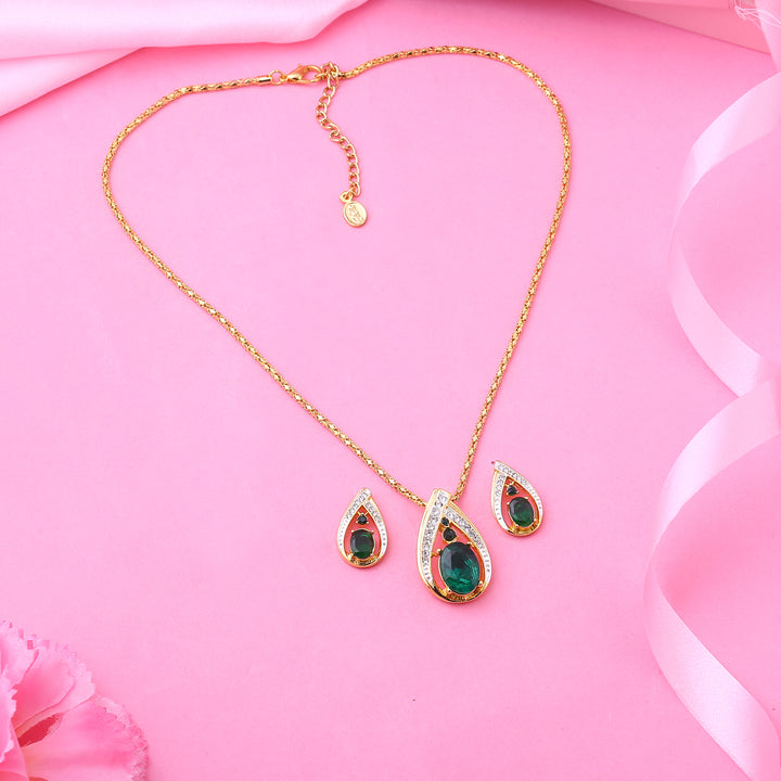 Estele Gold & Rhodium Plated Trendy Drop Shaped Pendant Set with Emerald Stone for Women / Girls