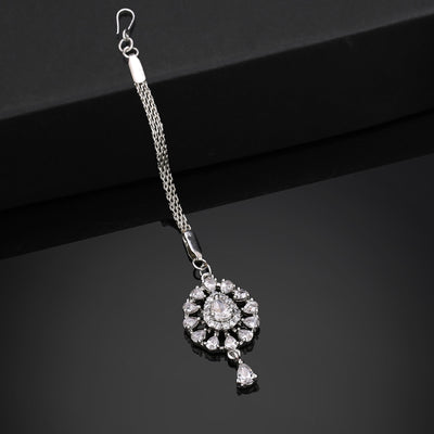 Estele Rhodium Plated CZ Flower Designer Maang Tikka for Women