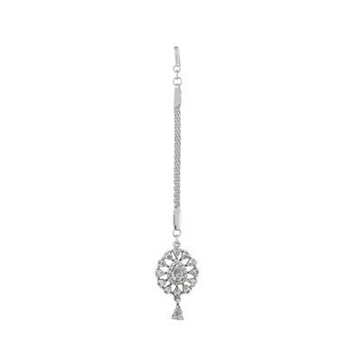 Estele Rhodium Plated CZ Flower Designer Maang Tikka for Women