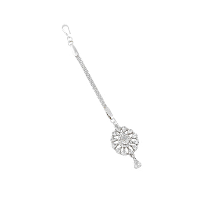 Estele Rhodium Plated CZ Flower Designer Maang Tikka for Women