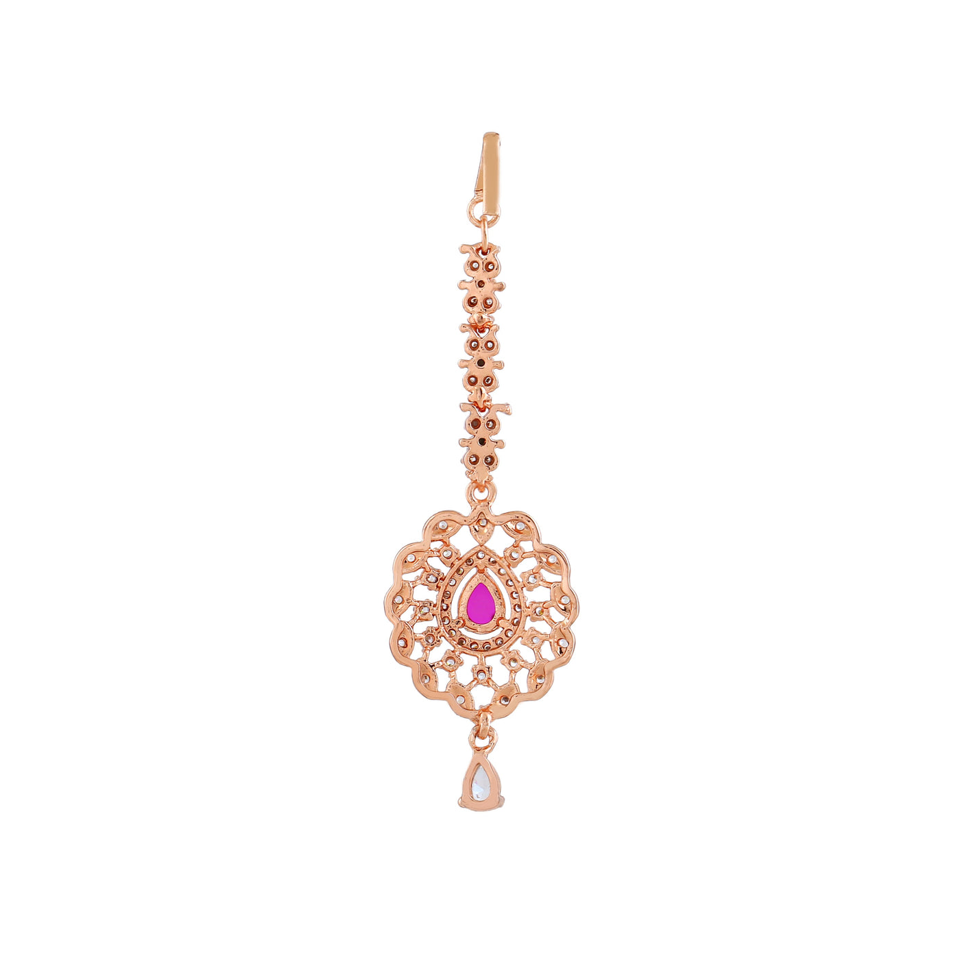 Estele Rose Gold Plated CZ Fascinating Maang Tikka with Ruby Crystals for Women