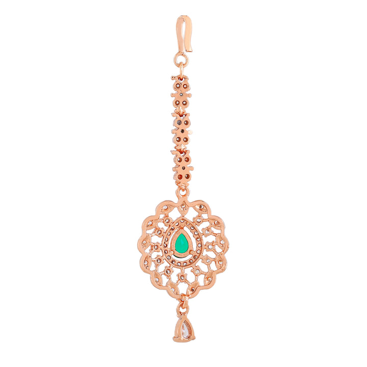 Estele Rose Gold Plated CZ Fascinating Maang Tikka with Emerald Crystals for Women