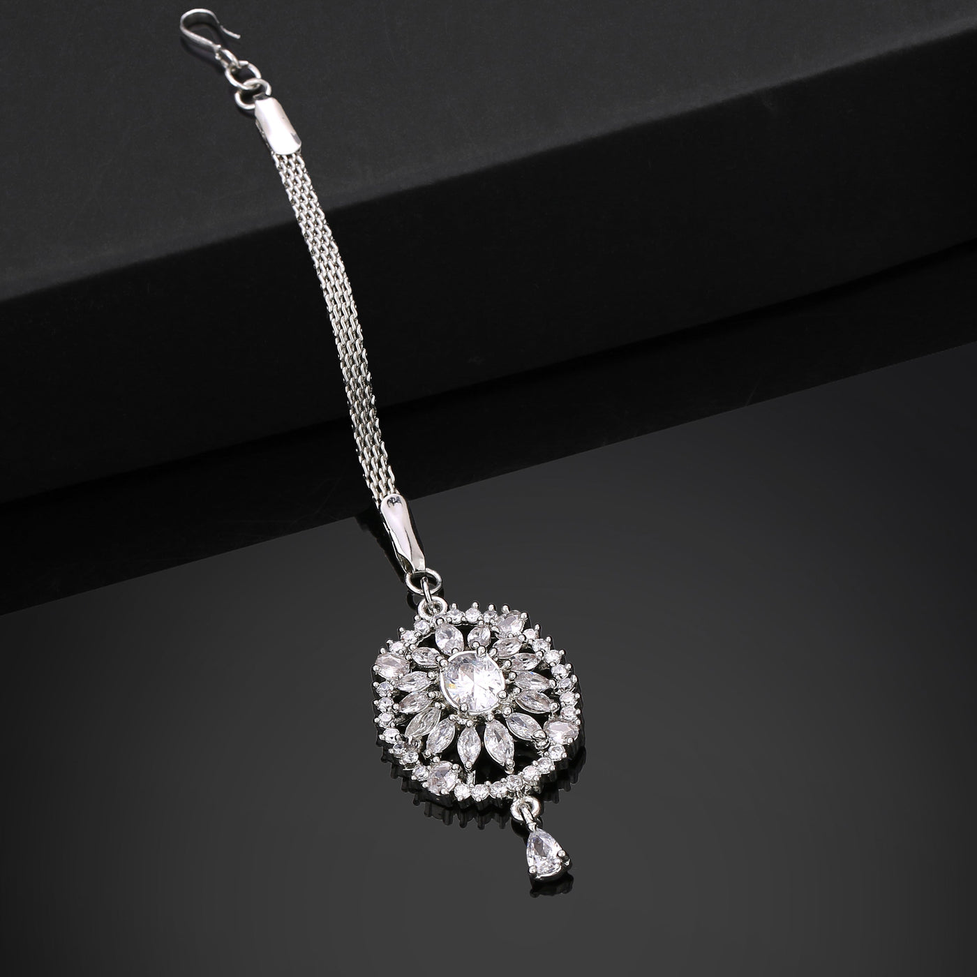 Estele Rhodium Plated CZ Flower Designer Maang Tikka for Women