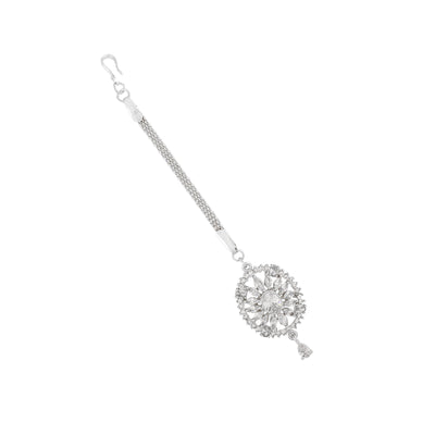 Estele Rhodium Plated CZ Flower Designer Maang Tikka for Women