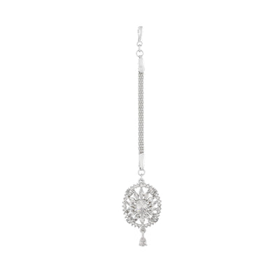 Estele Rhodium Plated CZ Flower Designer Maang Tikka for Women