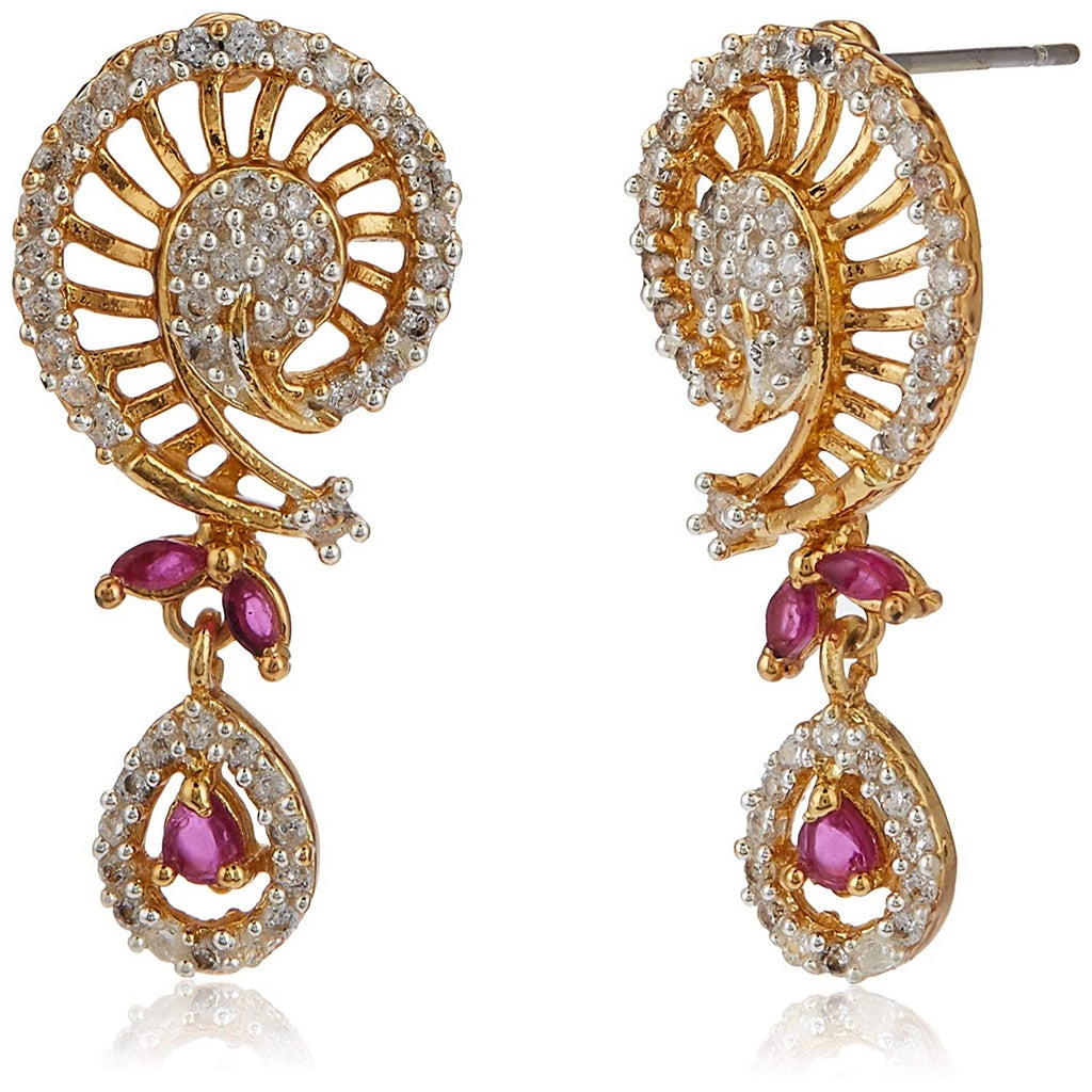 Estele - 24 KT gold plated Pendant Set with Austrian Crystals and Ruby stones for Women
