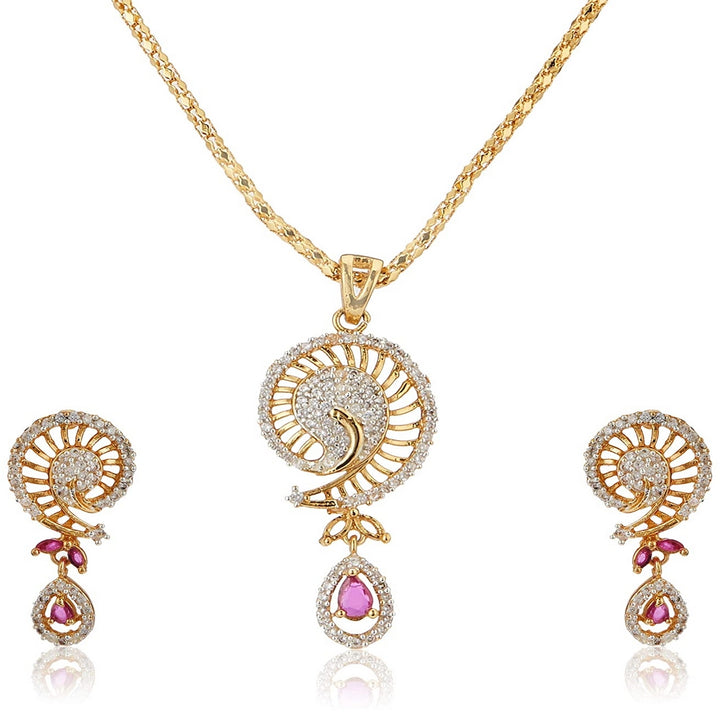 Estele - 24 KT gold plated Pendant Set with Austrian Crystals and Ruby stones for Women